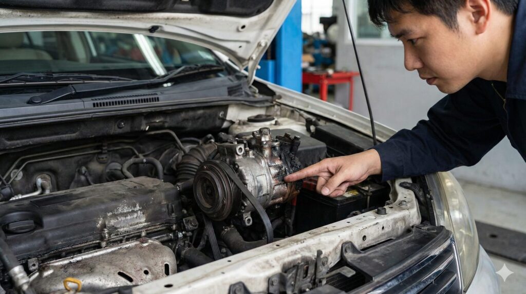 カーエアコンのコンプレッサー故障と焼き付き症状
