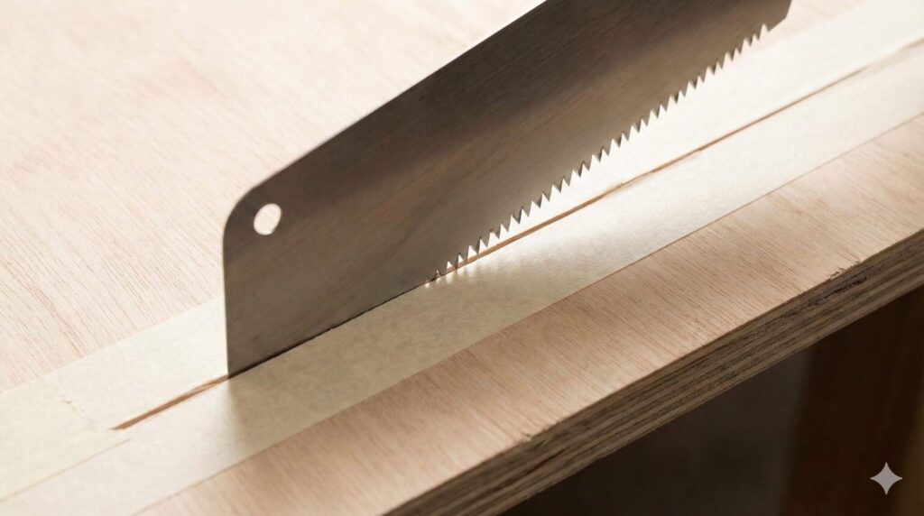 ベニヤ板のバリ対策にはテープ活用