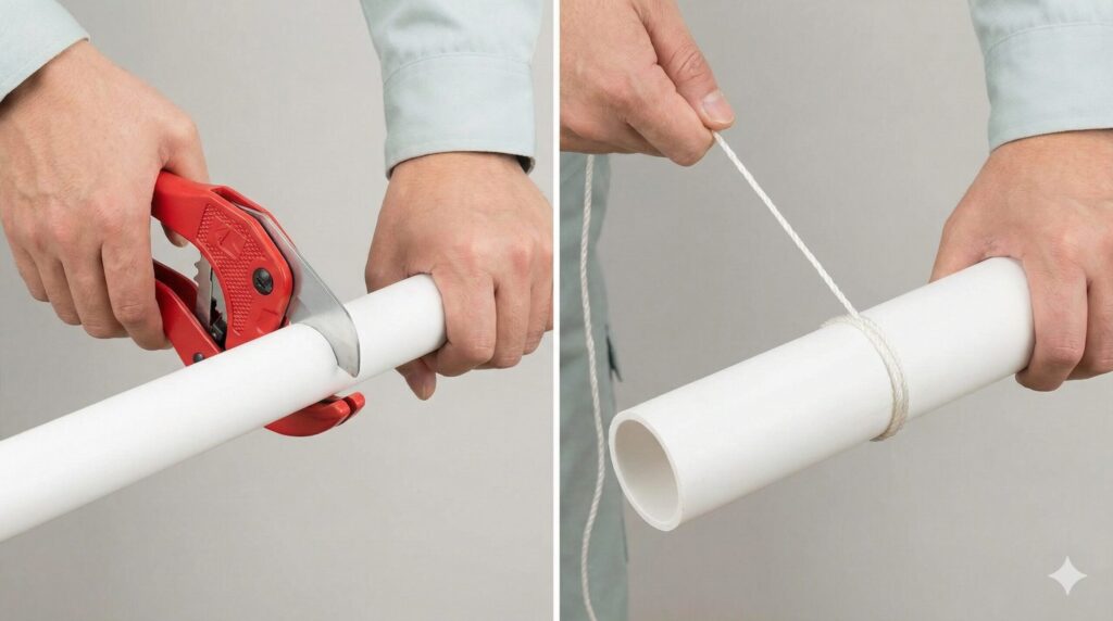 塩ビパイプをパイプカッターや紐で切断する裏技