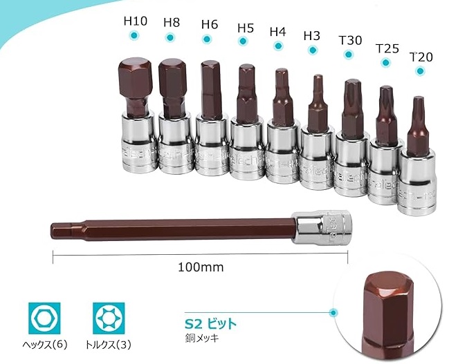 付属するトルクレンチ六角ビット