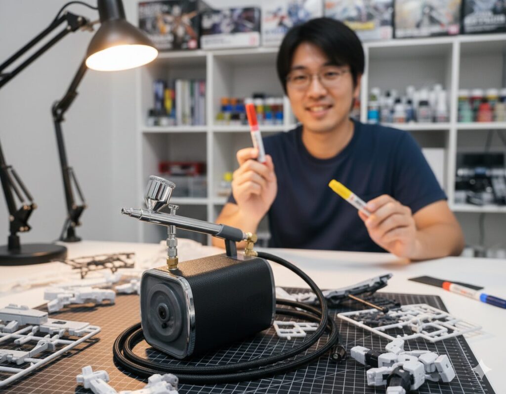 ガンダムマーカーエアブラシにおすすめの充電式コンプレッサー