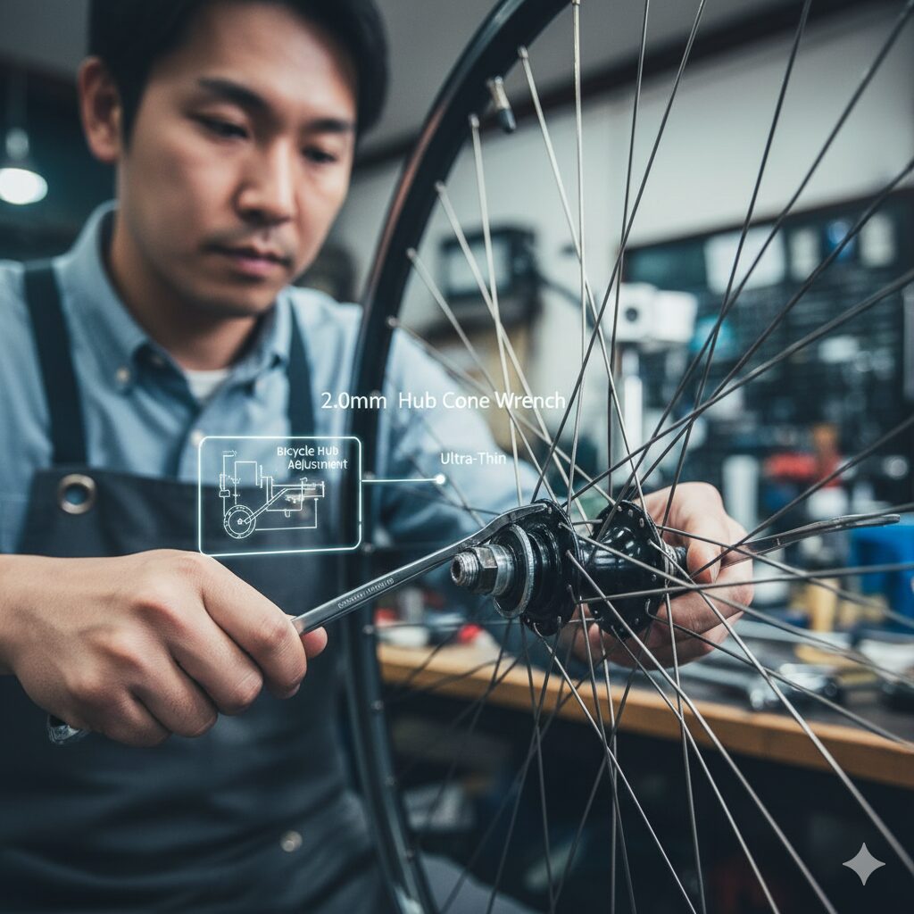 極薄スパナ、自転車ハブ調整の2.0mm