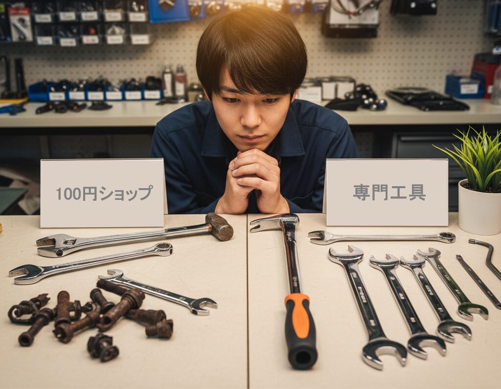 専門工具と100円品をトータルコストで比較