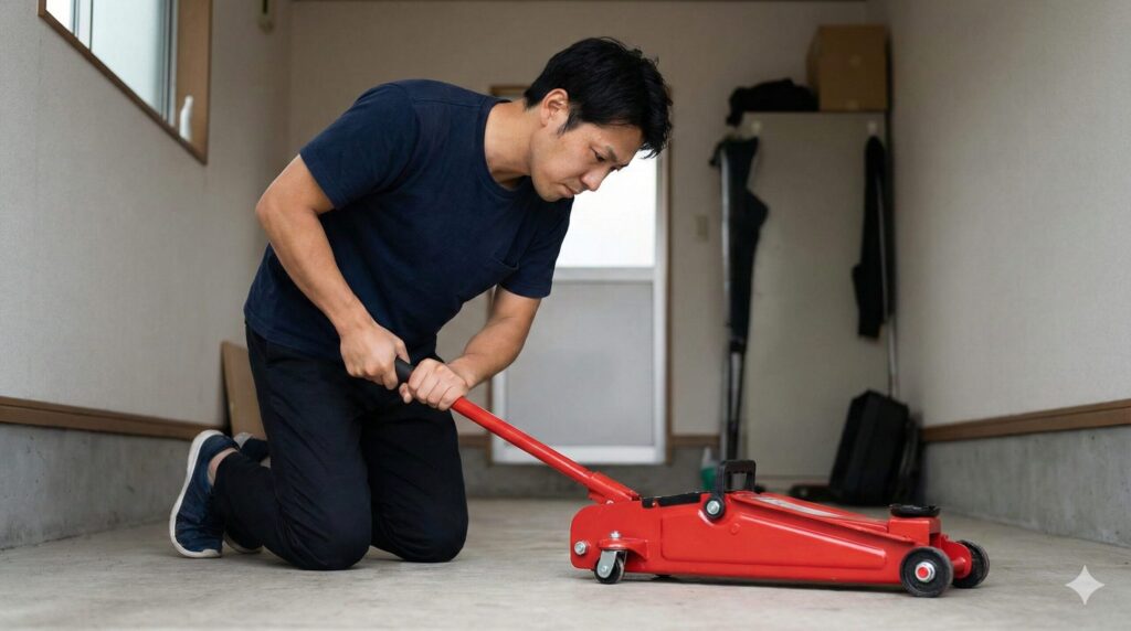 フロアジャッキの空気抜きと下げ方