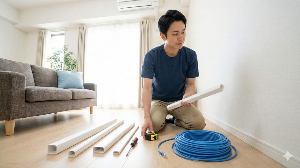 ホームセンターのモールでLANケーブルを配線する手順