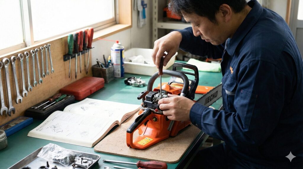 ECHOチェーンソーのアイドリング調整と基本手順