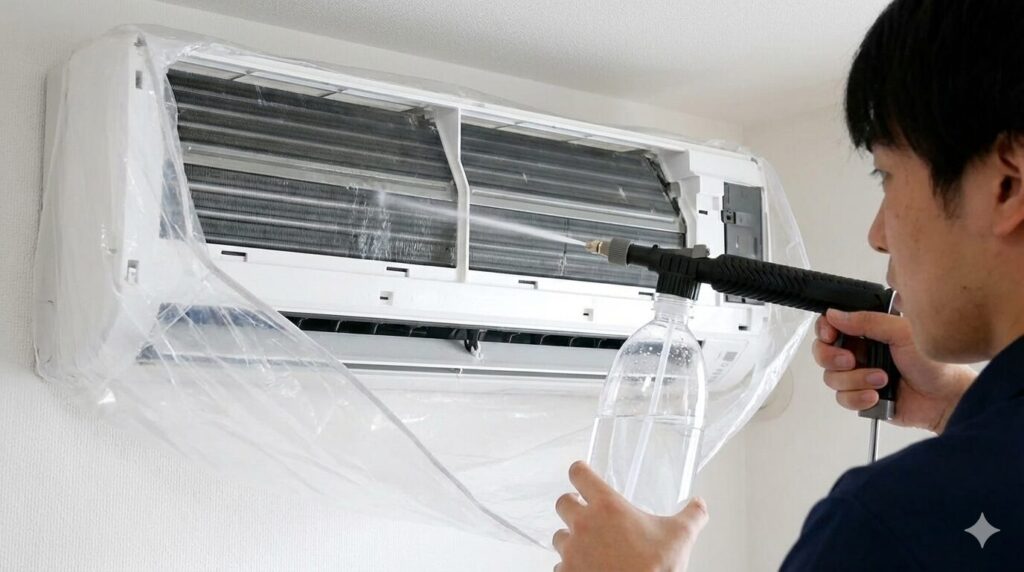 エアコン掃除のリンス作業に活用する方法