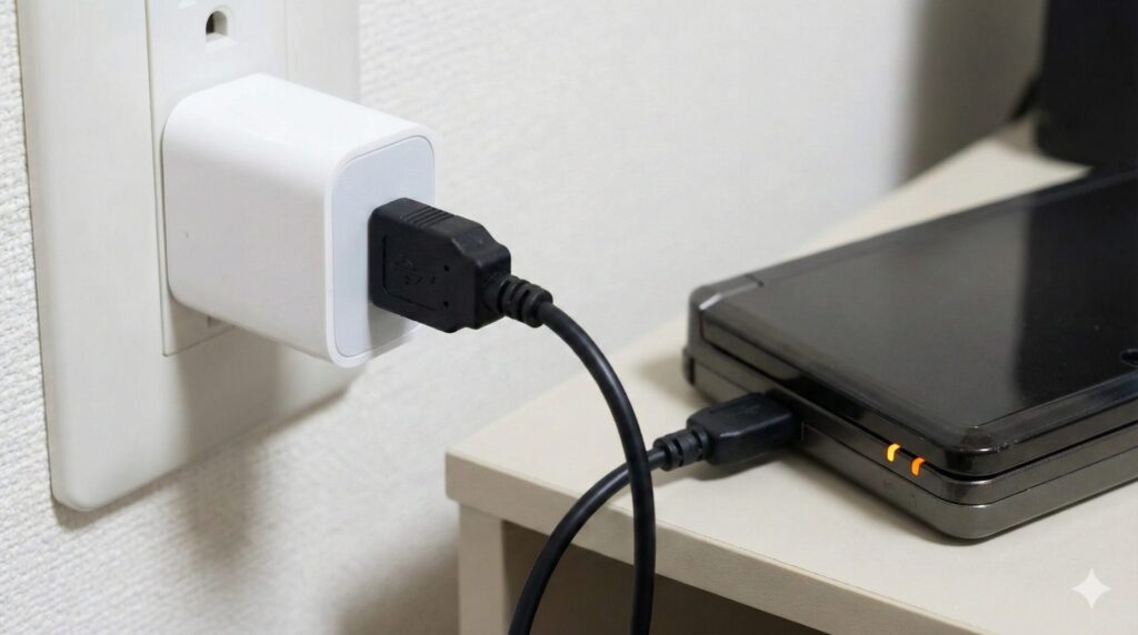 スマホのUSBケーブルで3DS充電器を代用する