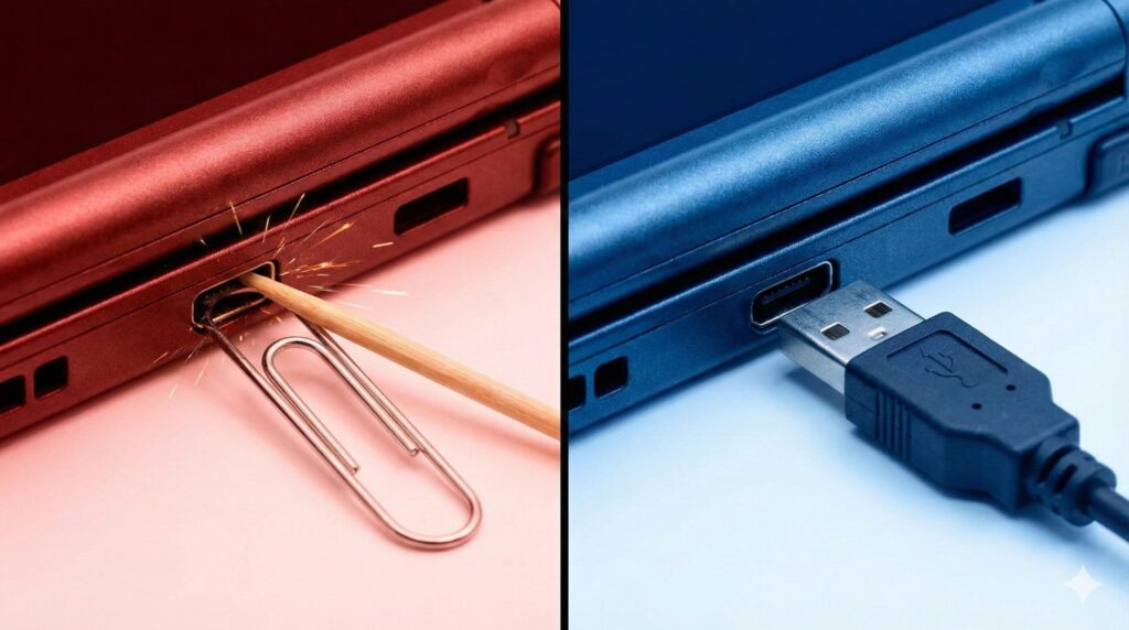 つまようじ等は危険!正しい3DS充電器の代用法