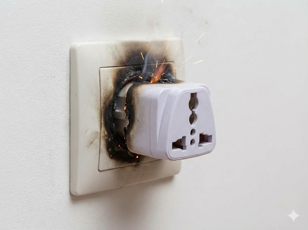 変換プラグのみでの使用による発火リスク