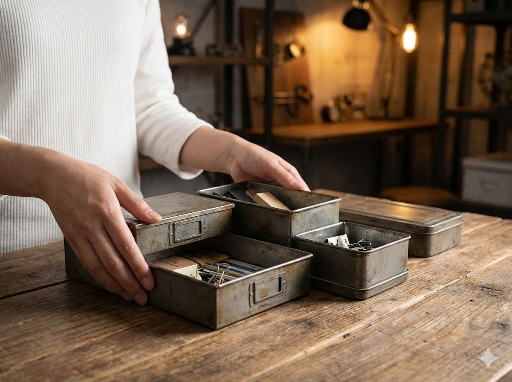 ブリキやスチール素材で魅せる収納