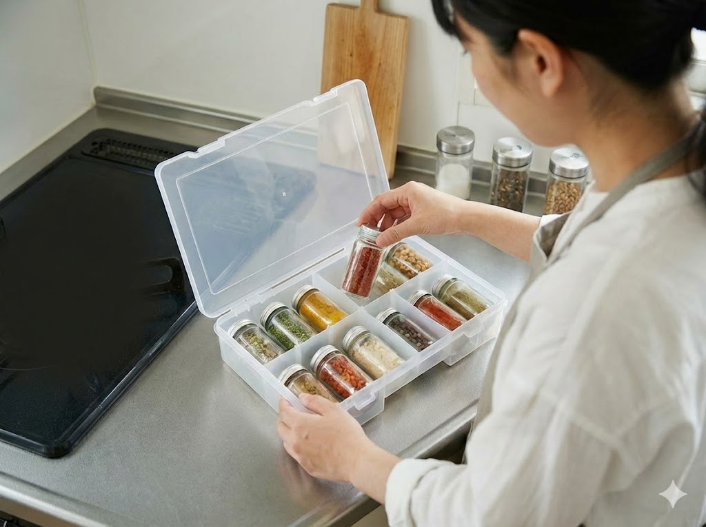 キャンプのペグやスパイスの収納に