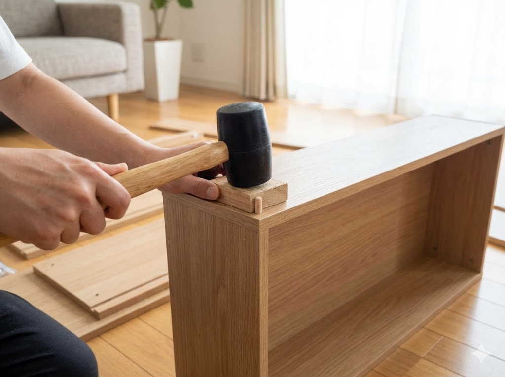 家具組立にセリアのゴムハンマー